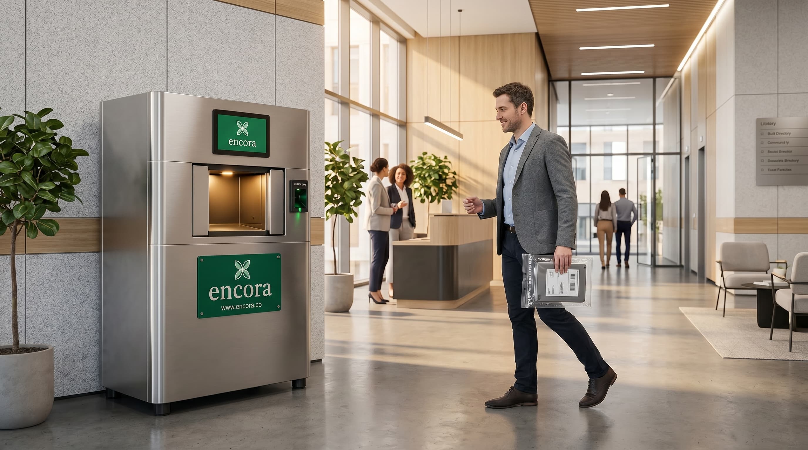 Person returning item at Encora kiosk